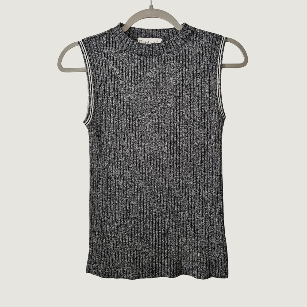 Sleeveless Sweater Top Womens Ribbed Mock Neck Preppy Minimalist Size small